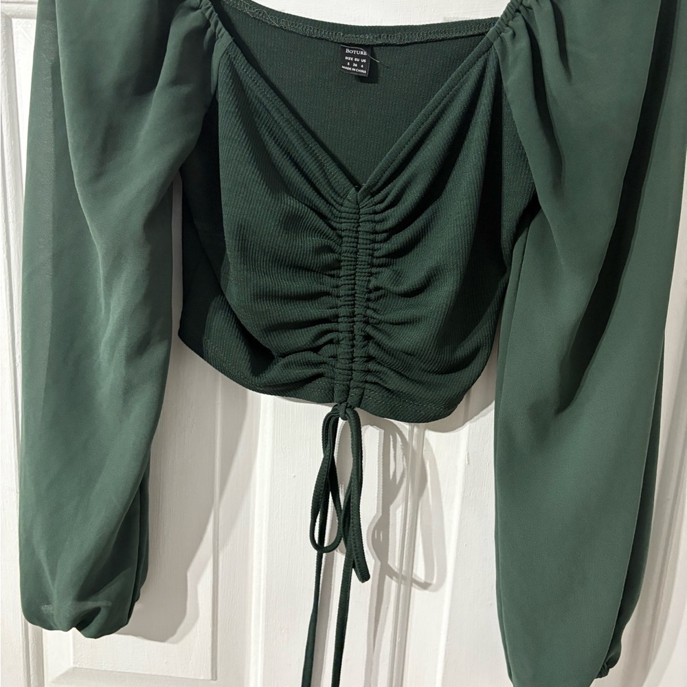 Chic Forest Green Ruched Blouse